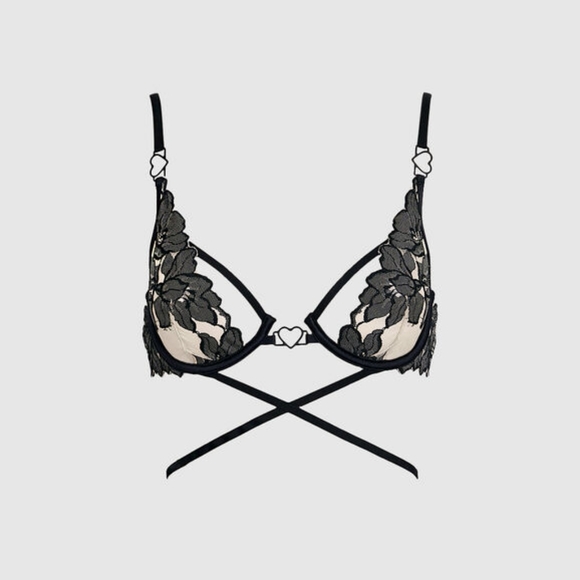 LA SENZA Black Beige Unlined Demi Lace Bralette Bra - Size XS, 32A - Picture 1 of 2